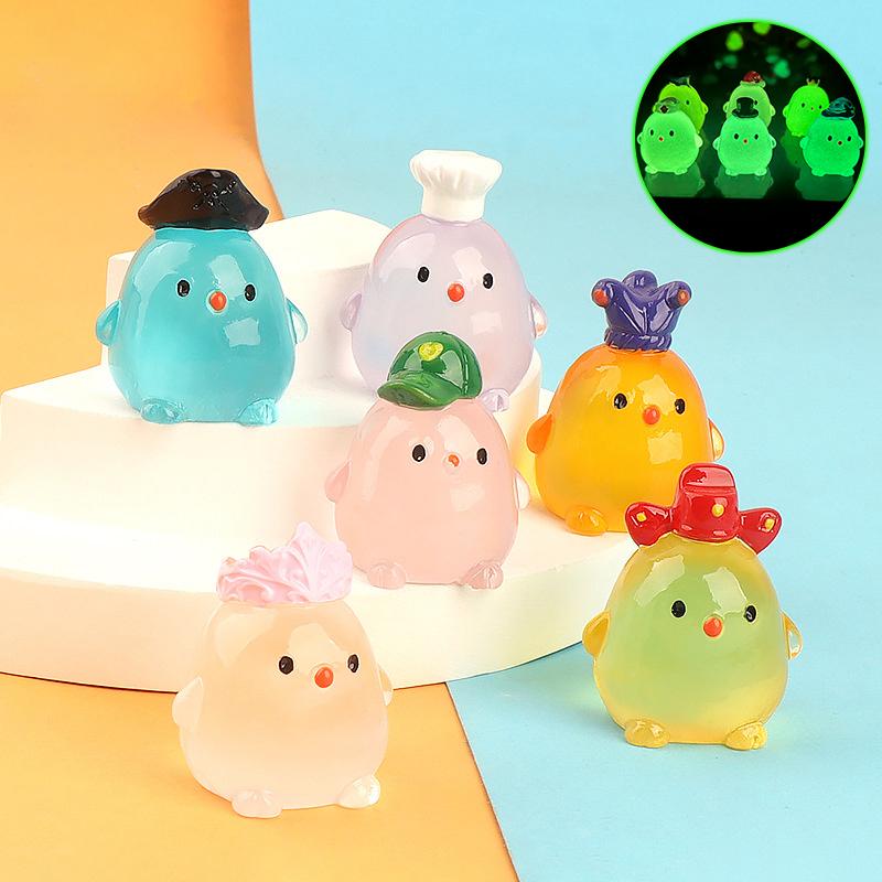 Cute Cartoon Luminous Chicken Car Ornaments Moss Micro Landscape Ornaments Dollhouse Decor Diy Desktop Decoration Toys