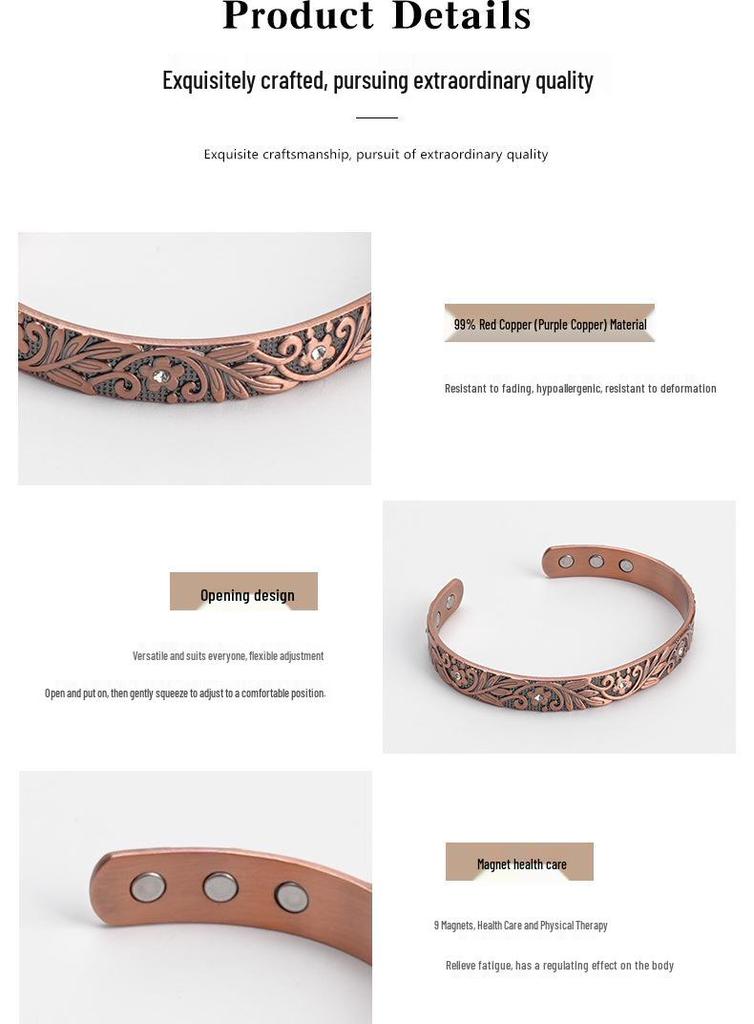 Retro Floral Copper Bracelet with Openwork Design - European & American Style