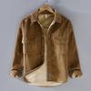 Youth Autumn/Winter Vintage Fleece-Lined Casual Warm Jacket Solid Color Simple Thickened Shirt