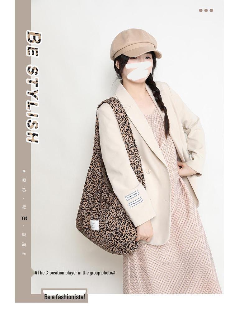 2025 Leopard Print Canvas Tote Bag: Large Capacity, Niche Design, Shoulder Bag for Women