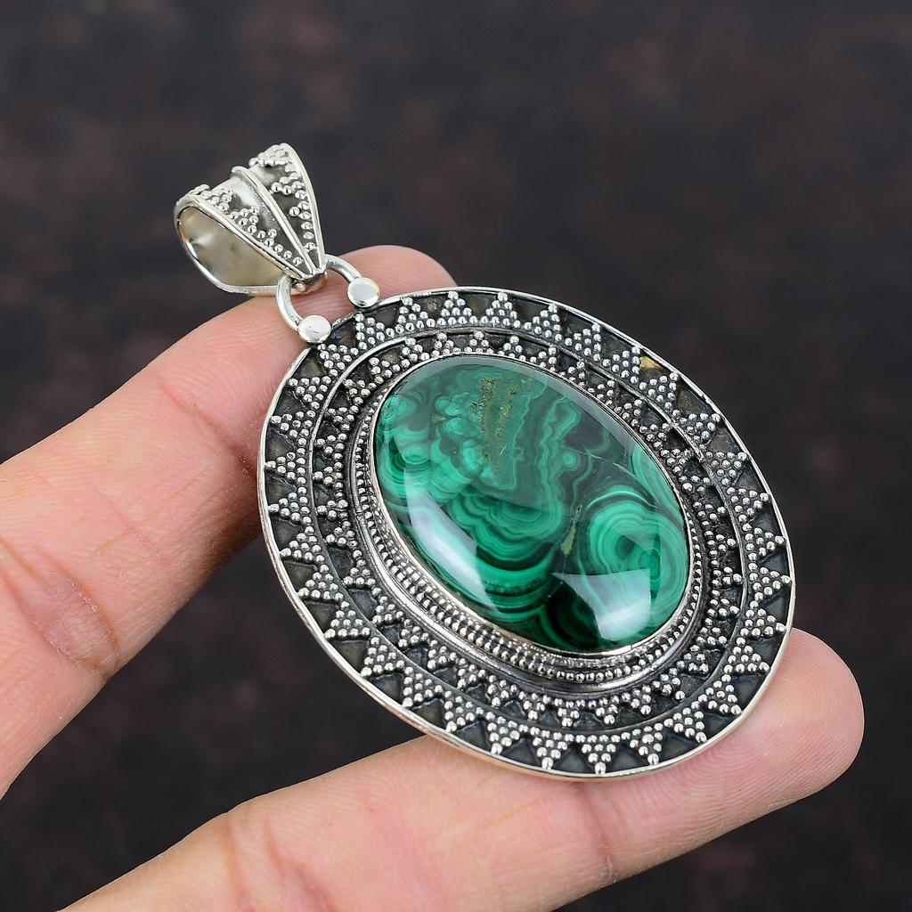 Malachite Pendant High Quality Gemstone Pendant Vintage Pendant 925 Sterling Silver Pendant Handmade Pendant Stylish Jewelry Gift For Women