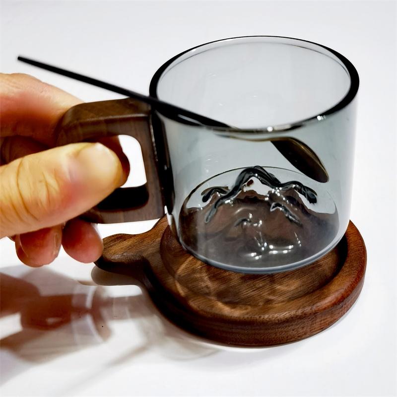 110ML Kleine Kapazität Espresso Glas Kaffeetasse Mit Holztablett Löffel Wiederverwendbare Teetasse Kunst Heim Barista Kaffee Zubehör
