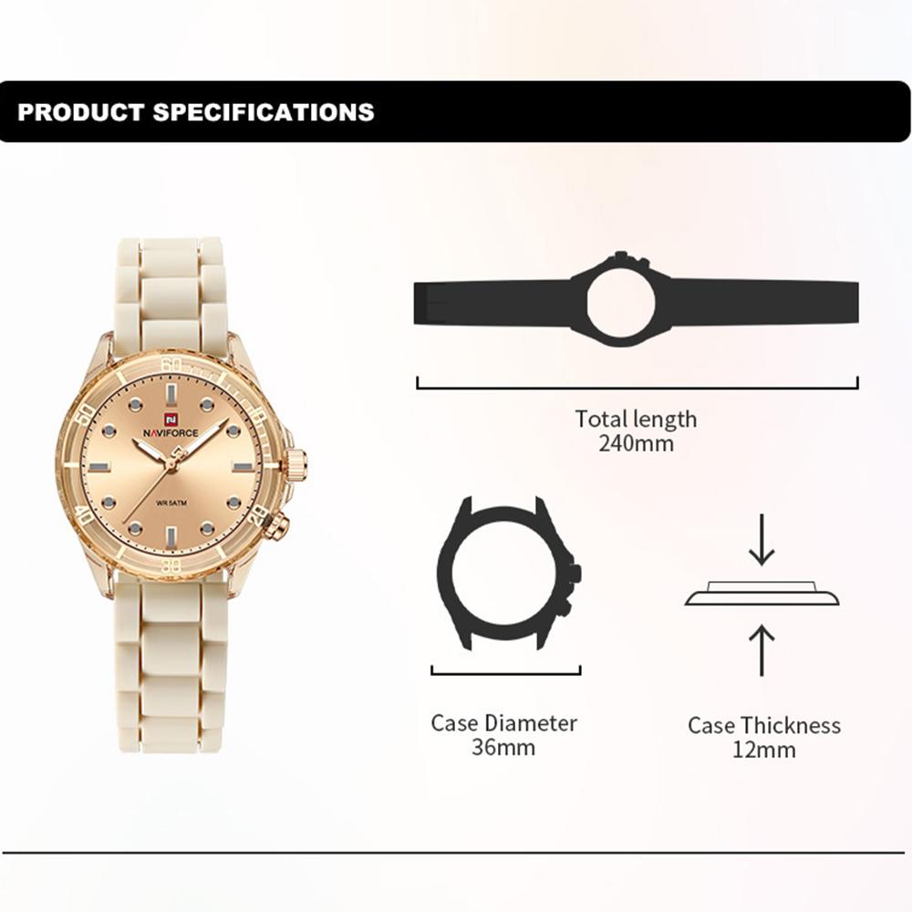 NAVIFORCE Women's Quartz Watch Silicone Strap Waterproof Luminous Pointer Lightweight Fashion Casual Women's Watch NF7115