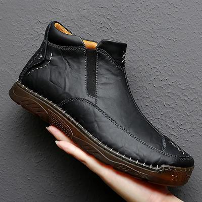 Podzim Zima Elegantní Chelsea boty Kožené Pánské boty Kulatá špička Luxusní designér Kotníkové boty Protiskluzové černé Nazouvací Velká velikost 47