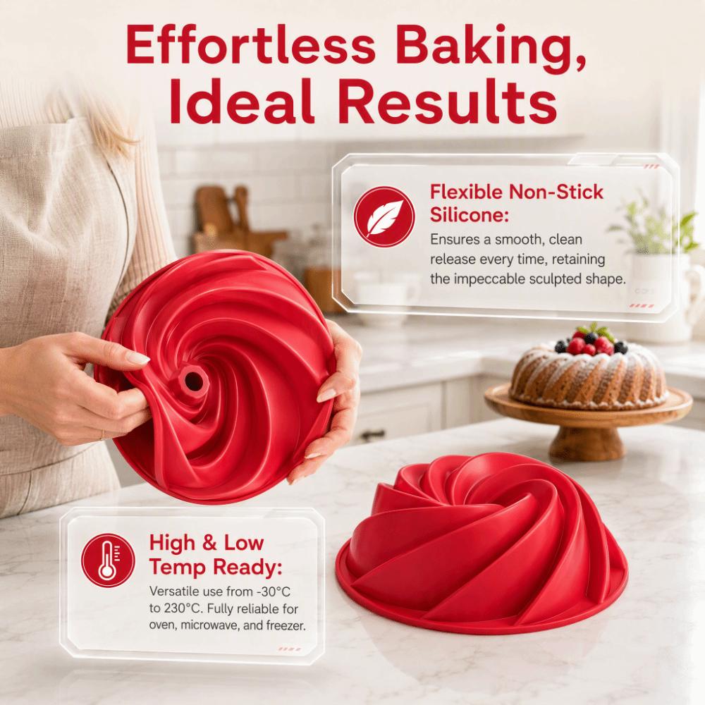 Silicone Spiral Cake Pan Non-Stick Round Baking Pan Reusable Fluted Bundt Pan DIY Pastry Dessert