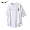 MEDE Men's Vertical Stripe Badge Print Loose Fit T-Shirt