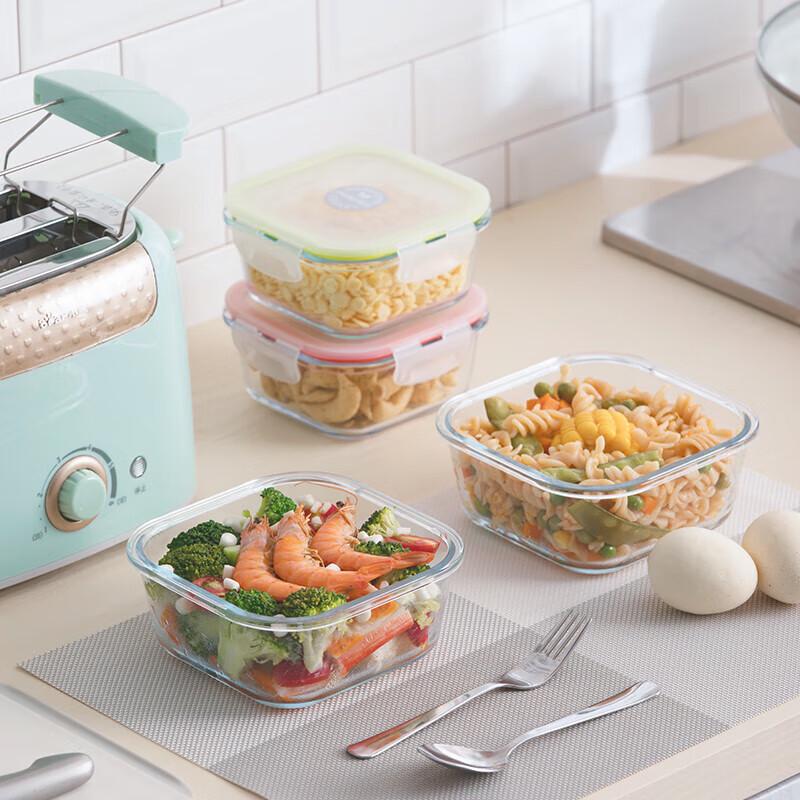 Camellia Square Glass Food Container Set for Lunch & Microwave