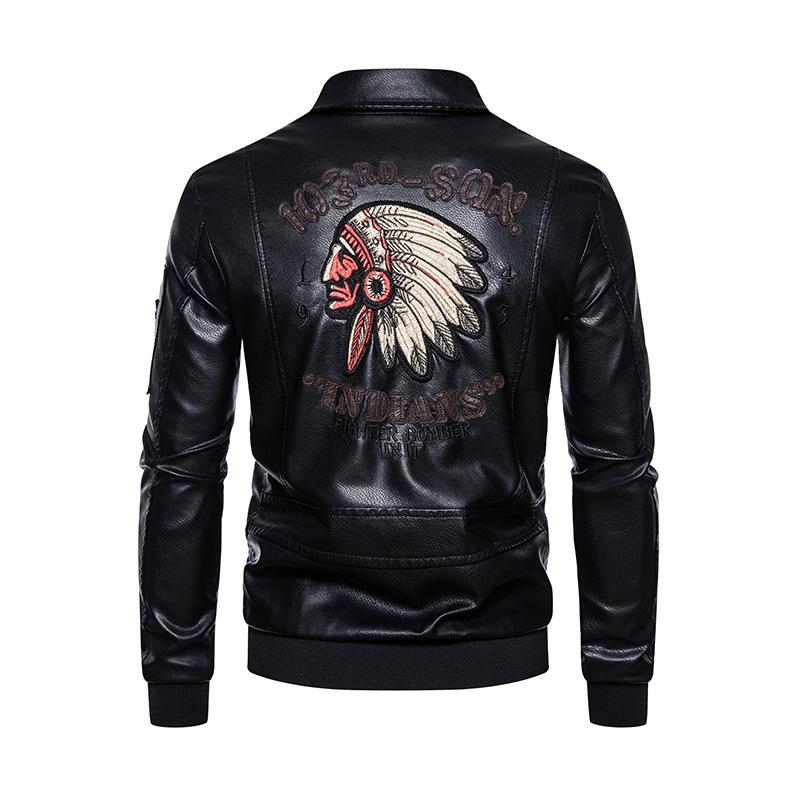 New Men's Pu Leather Jacket Men's Lapel Embroidered Motorcycle Jacket Spring and Autumn Men's Casual Trendy Leather Jacket