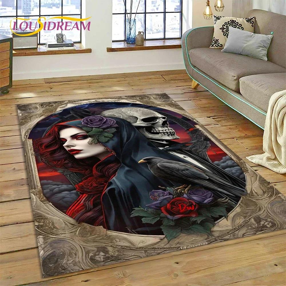 Skull Dead Girl Gothic Horror Female Rose Carpet Rug for Bedroom Living Room Home Sofa Decoration,Kid Game Large Decor Floor Mat