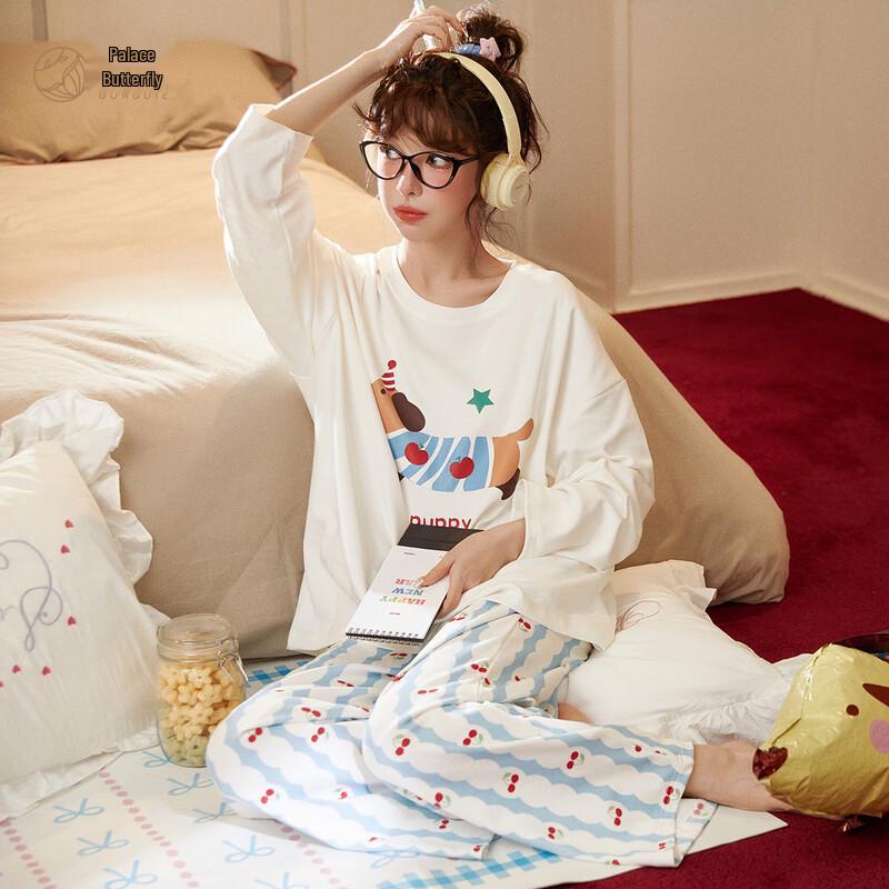 Gongdie Women s Cartoon Dachshund Pure Cotton Pajama Set XL