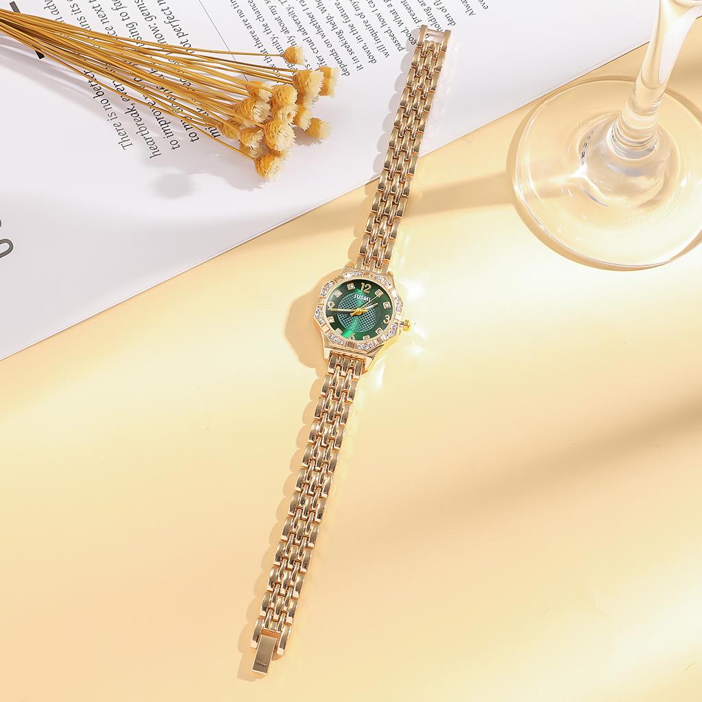 Fashionable and Luxury Diamond Set Dial Rhinestone Scale Women's Quartz Watch Bracelet Set of 3 for Thanksgiving Christmas Gifts