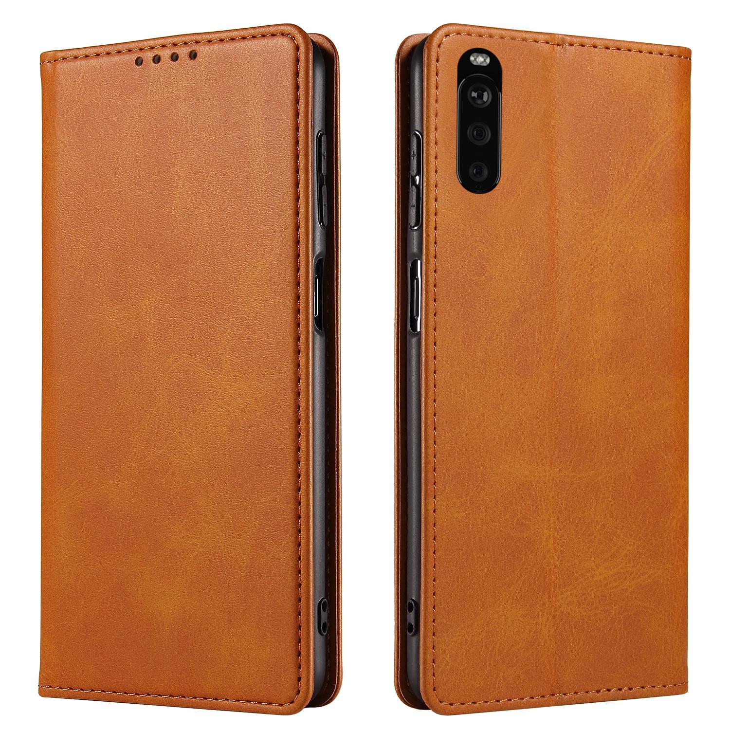 

For Sony Xperia 10 III 5G/Xperia 10 III Lite PU Leather Business Phone Case Wallet Stand Magnetic Absorption Flip Cover Khaki