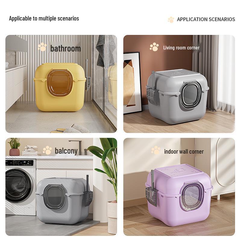 Fully Enclosed Large Flip-Top Cat Litter Box with High Walls - Anti-Splash, Easy to Clean