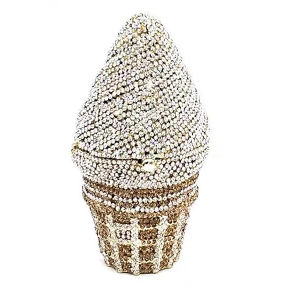 Purple/Red/White Rhinestone Evening Bag Ice Cream Shape Women Crytal Wedding Purses Diamond Party Cocktail Clutches Minaudiere