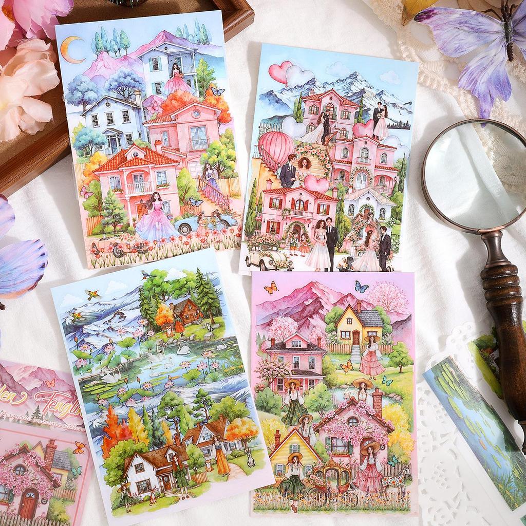 ZABC Frosty PET White Card Scenery Stickers - Warm Clear Wind Series (3 Die-cut Journal Sheets)