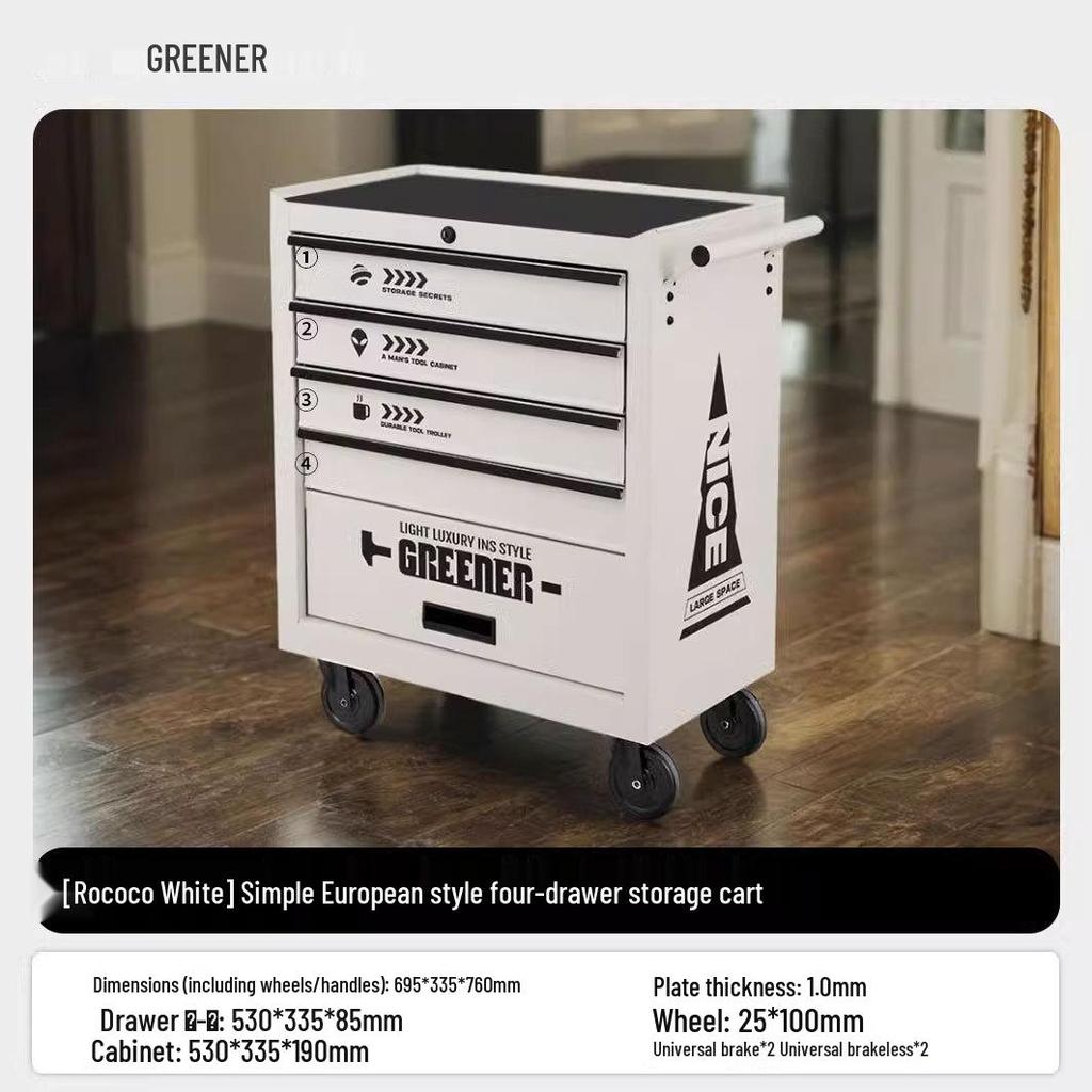 Green Forest Multifunctional Tool Cart with Drawers – Mobile Heavy-Duty Metal Workbench for Auto Repair and Workshop