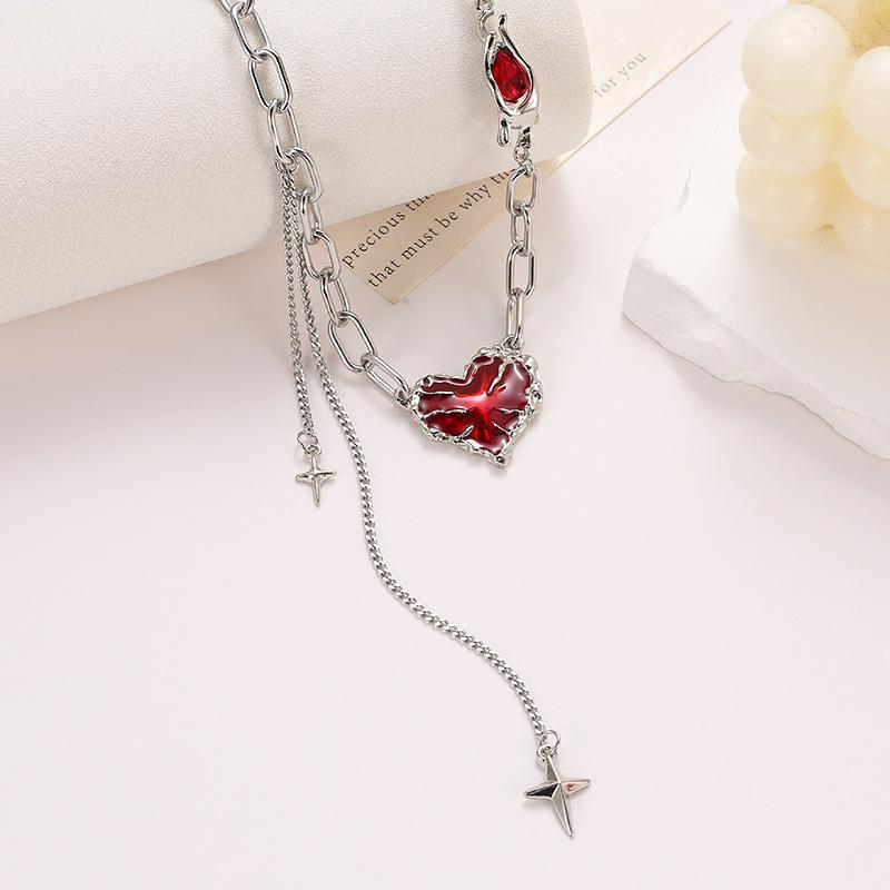 Fashion Heart Tassel Chain Necklace Tassel Collarbone Chain