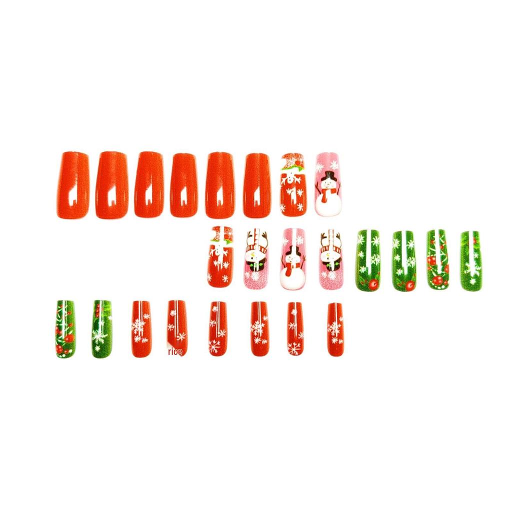 Festive Snowman & Snowflake Tree Nail Art: European & American Style Christmas Fake Nails