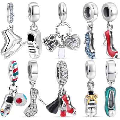 New 925 Silver High Heels Soccer Boots Skate Shoes Series Pendant Beads Fit Original  Charm Bracelet Women Ladies Jewelry