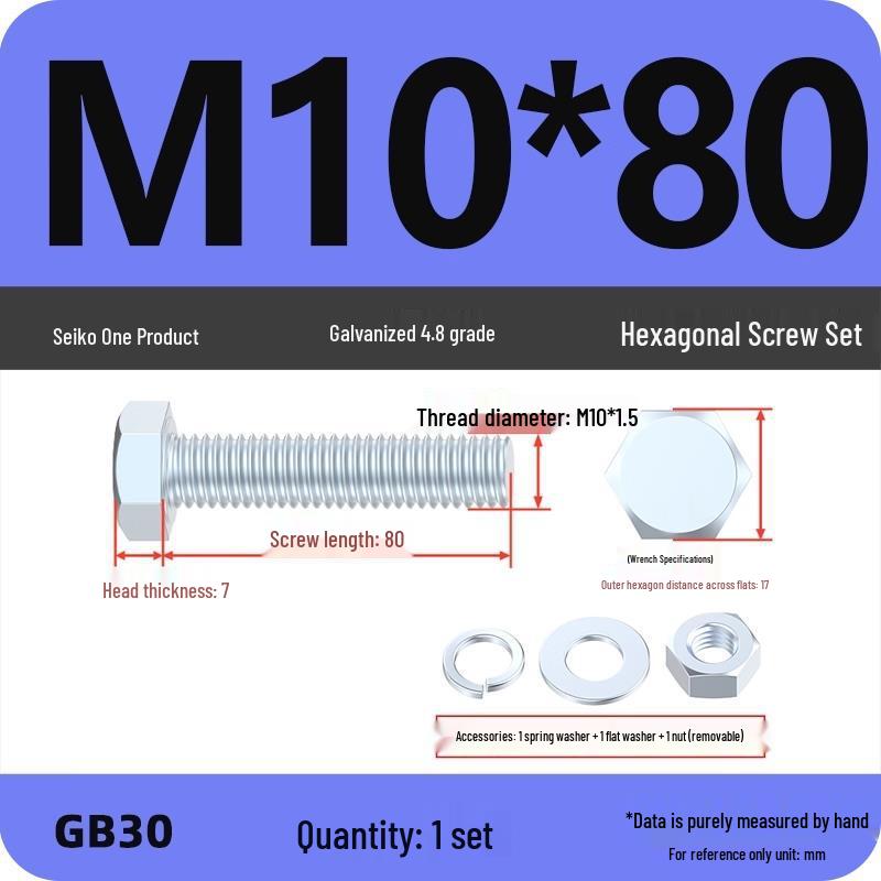 Galvanized Hex Head Bolt & Nut Set - Grade 4.8, Sizes M4 To M30