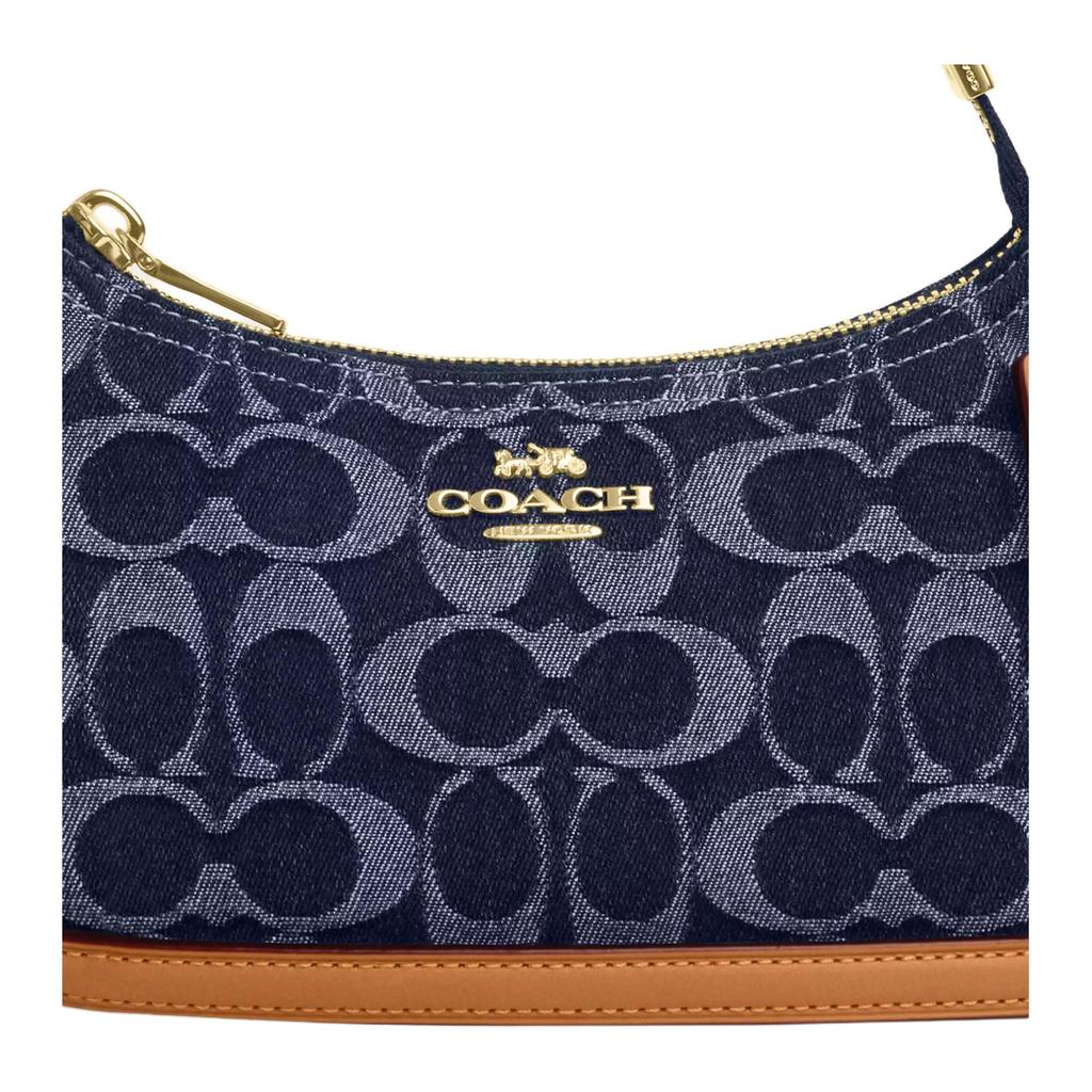 Coach Teri 20 Chiusura Superiore con Zip Stampa del Marchio Tessuto e Ecopelle Borsa a Spalla Piccola da Donna Blu Denim CY735-IMXIA
