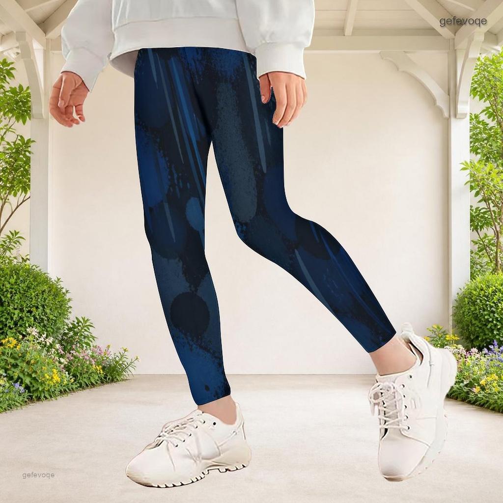 Girls Striped Dotted Printed Full Length Fitted Stretch Waist Yoga Leggings