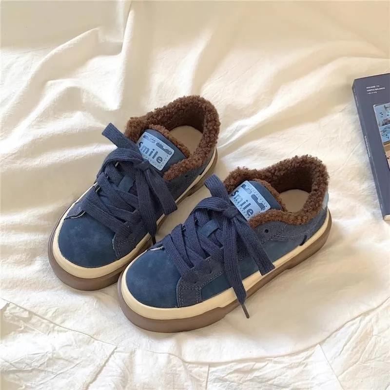 Fashion Women's Casual Sports Shoes Winter New Round Head Shallow Mouth Plus Velvet Warm Anti-slip Wear-resistant Low-top Shoes
