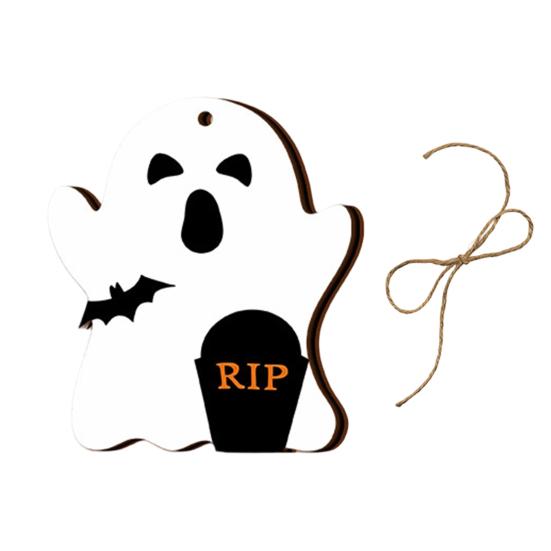 Halloween Wall Ornaments Ghost Wooden Hanging Sign with Hemp Rope, Cute Holiday Pendants for Home Party Decorations