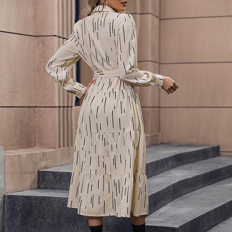 2024 Høst Europeisk og Amerikansk Langermet Kragekjole med Trykk