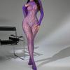 Mature European and American Women's Long Sleeved Transparent Hollow Jacquard Sexy Erotic Seductive Jumpsuit