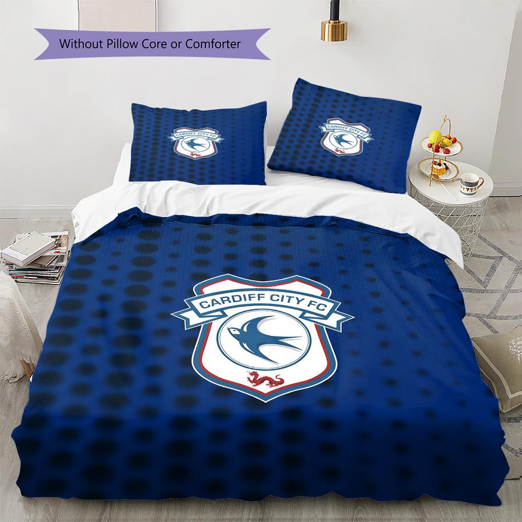 Cardiff City F.C Pattern Bedding Quilt Set  Home Decoration  Gift (1 * Duvet Cover + 2 * Pillowcase  Without Core)