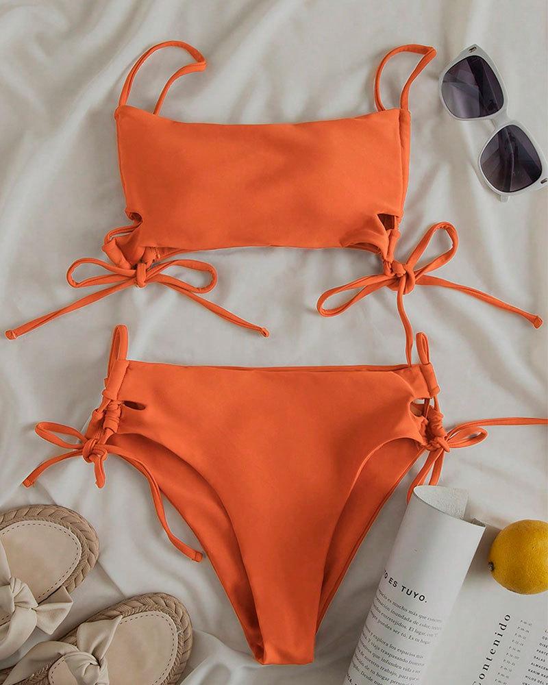 

TS JYL-SW048 Drawstring High-Waist Bikini, Multi-Color Sexy Swimwear For Beach XS яскраво-бірюзова кольору