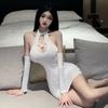 Sex Underwear Sexy Women's One-piece Cross-hanging Neck Perspective Cheongsam Nightclub Uniform Pajamas Set Hip Skirt