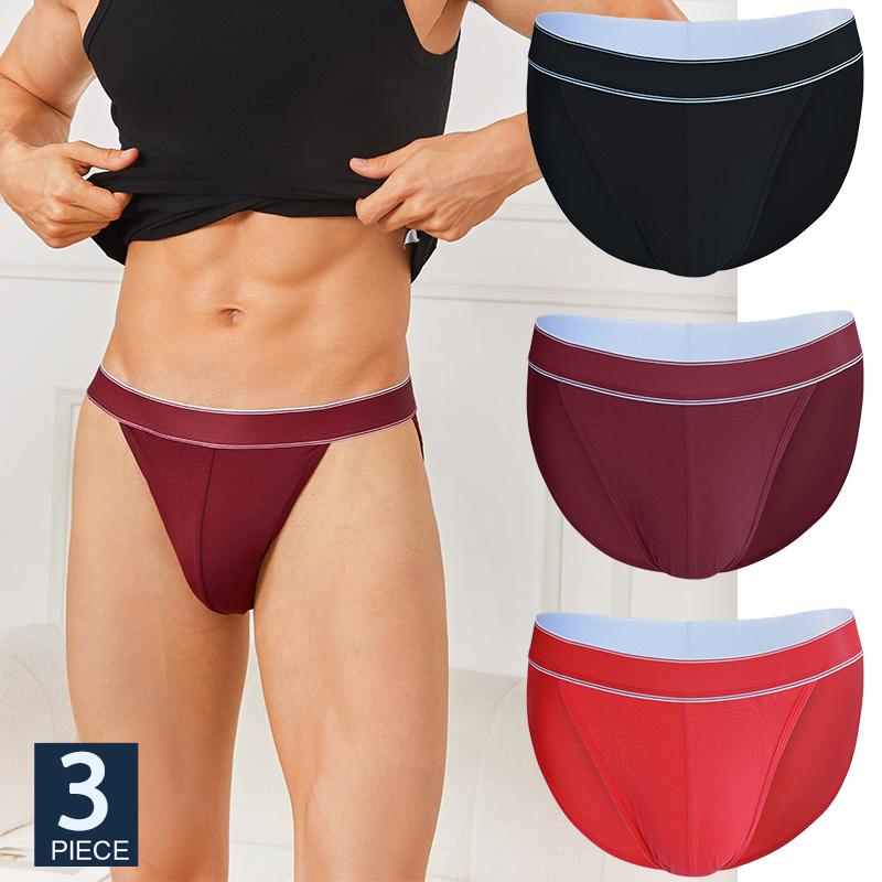 FINETOO 3Pcs/Set Men's Seamless Briefs Low-rise Sexy Underwear Stripes Breathable U-Convex Pouch Underpants Bikini Man Panties