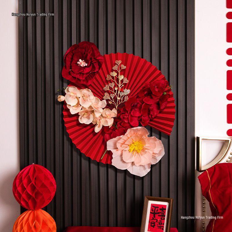 Wedding Room Decoration Set: Paper Fan Flowers for Living Room, Bedroom, and New House Background Walls