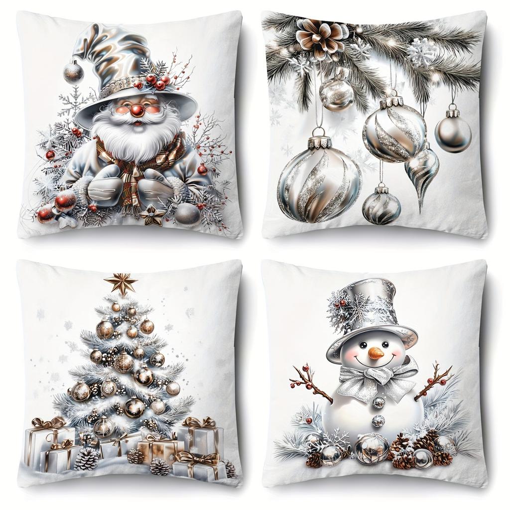 Christmas Themed Pillowcases: Santa, Snowman, Christmas Tree & Ornaments Designs Sofa Room Cushion Cover Home Decoration Gift
