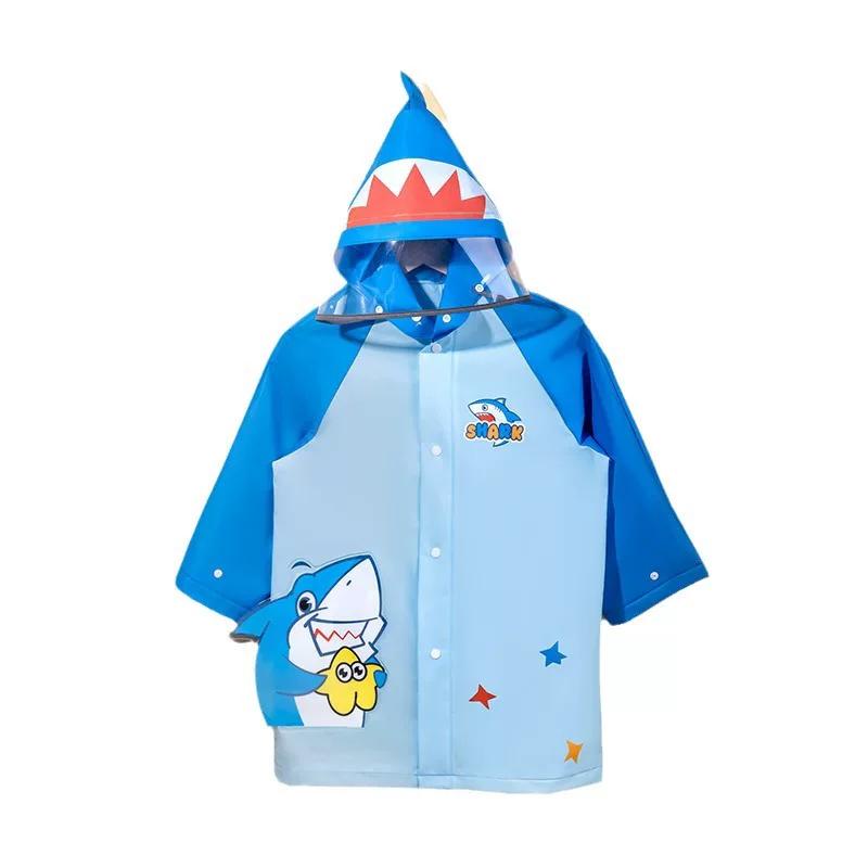 Children's Raincoat Baby Cartoon Shark Outdoor Waterproof Zipper Poncho for Boys and Girls Primary School Students Rain Gear for Men