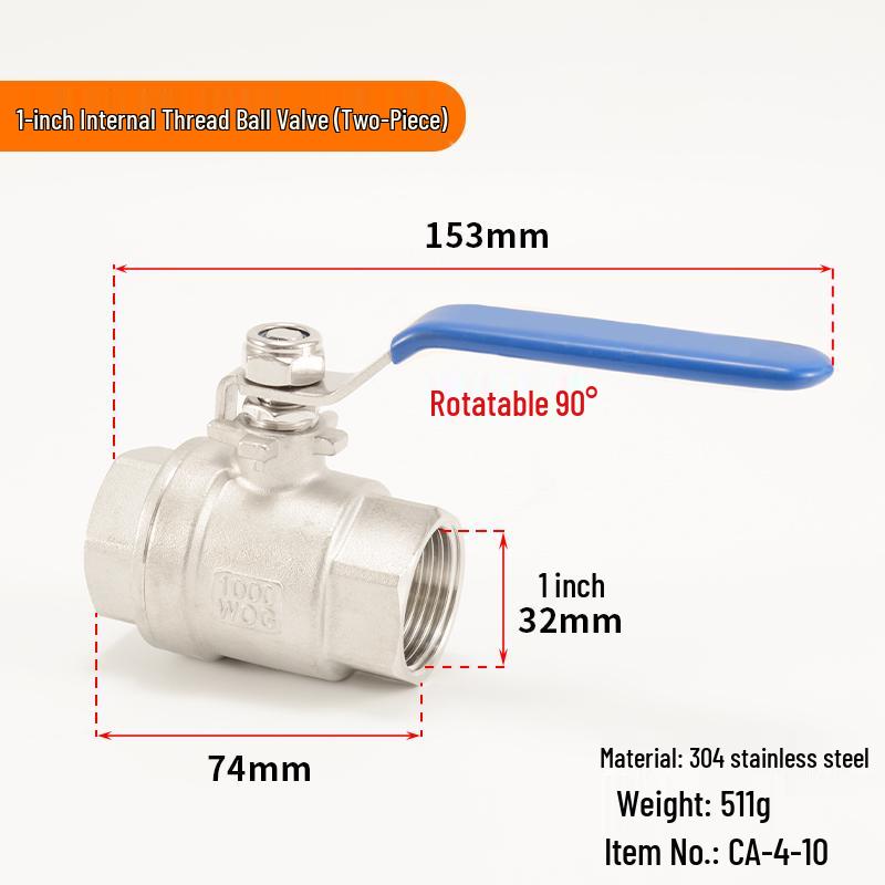 304 Stainless Steel Ball Valve, 1/2/3-Piece, Internal Thread Water Switch, Size DN15/DN10