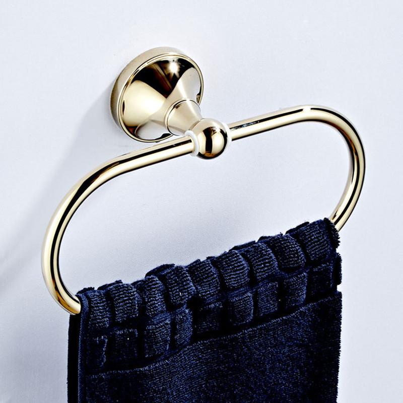 

gold plating Brass Towel Holder Bathroom Wall Mounted Round Towel Rings Towel Rack kit Storage Accessories золотой