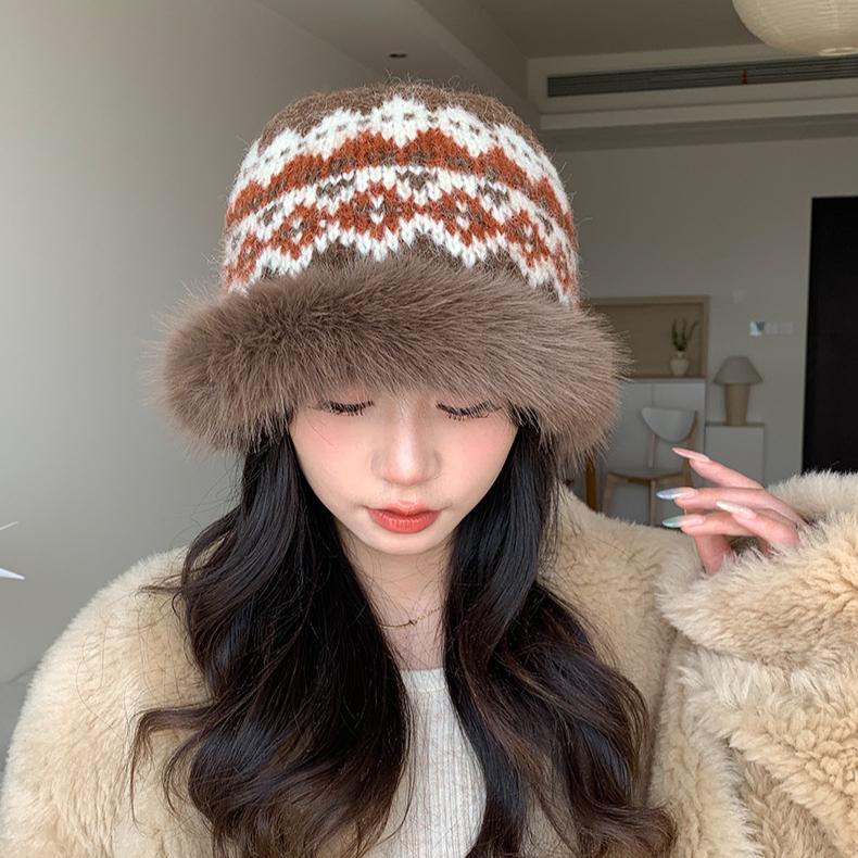 Autumn and Winter Hat Women's Plush Hat Fashion Versatile Thermal Hat Ear Protector Basin Hat