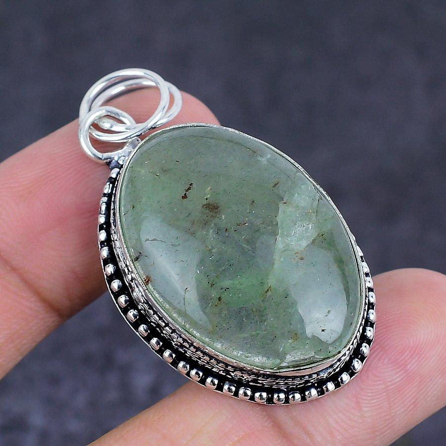 Natural Green Apatite Gemstone 925 Sterling Silver Jewelry Pendant 2.05" K0j83