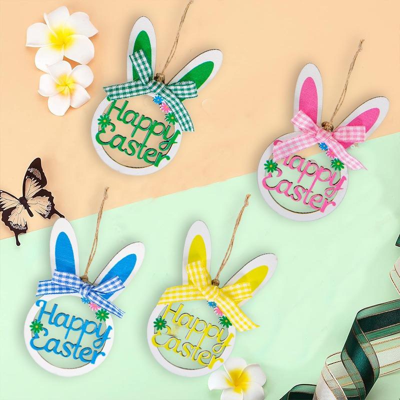 4pcs Wooden Easter Egg Decorations Easter Party Decorations Handicraft Hanging Easter Decorations Outdoor Office Home Decoration