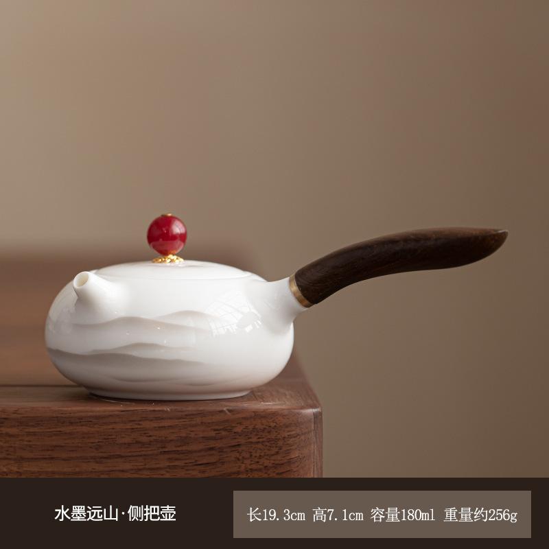 

180ml Ink Wash Distant Hills Side Handle Teapot Boutique Tea Infuser Pot Tea Brewing Kettle With Ball Hole Teaware Collection