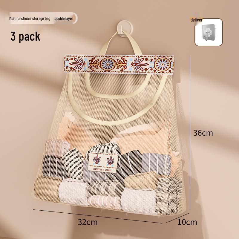 Hanging Sock & Underwear Organizer with Mesh Pockets, Wall-Mountable for Closet or Dormitory
