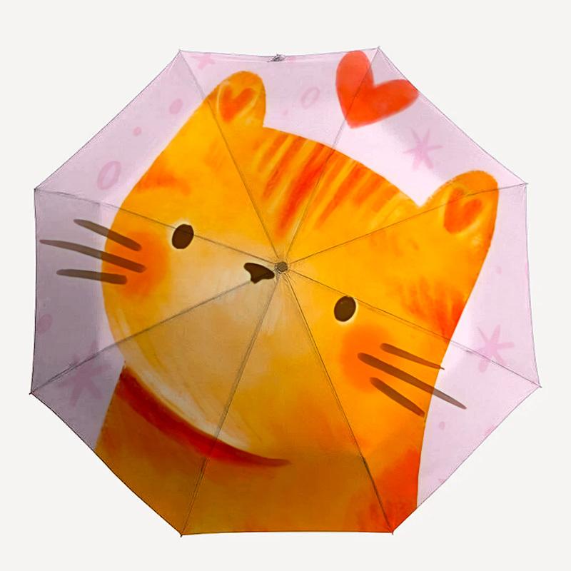1pc Cat Lover Heart Automatic Folding Umbrella - 8-Rib Durable Iron Frame, Compact Portable for Daily Travel yy251205094