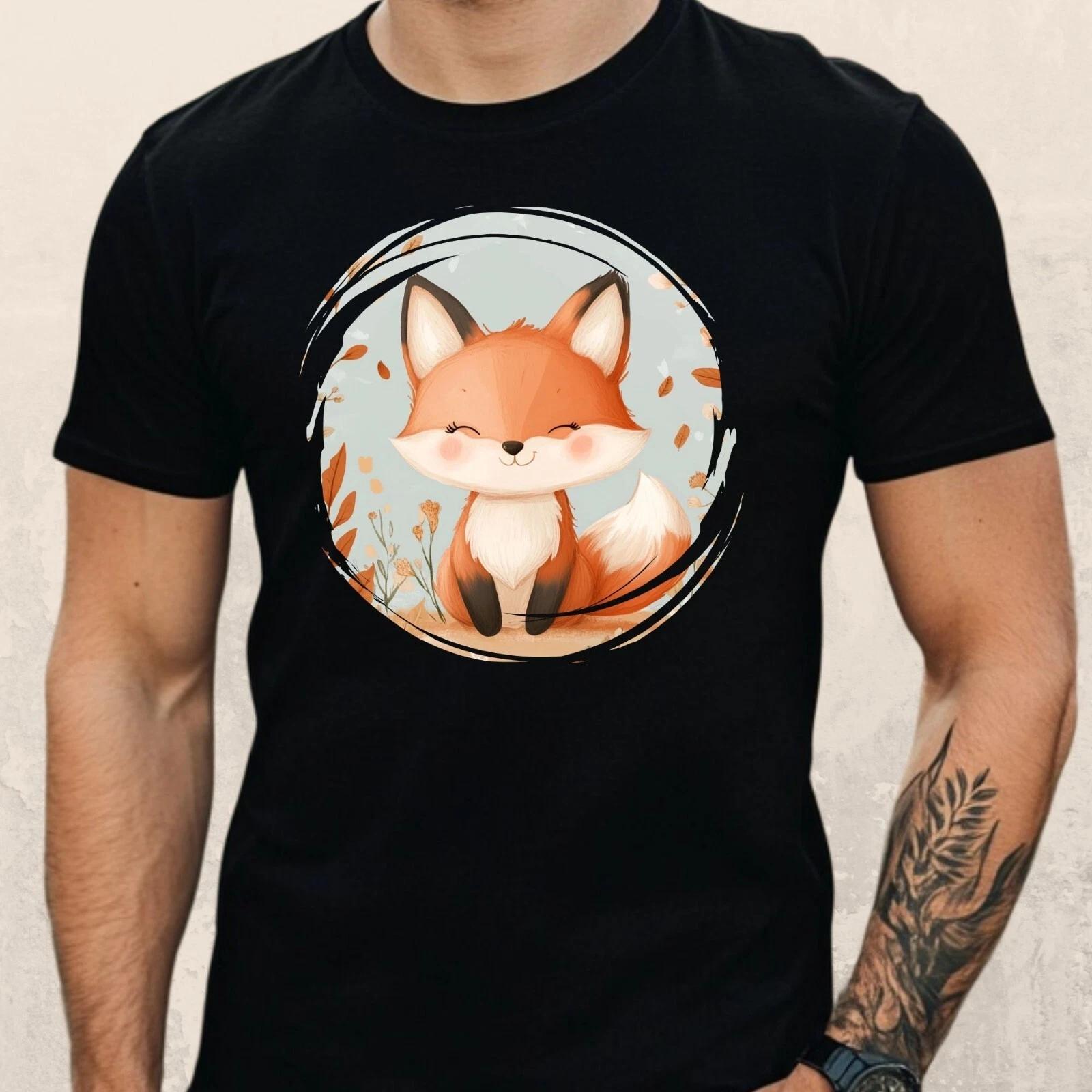 T-Shirt Herren Kawaii Fuchs Motiv Baumwolle Größe S bis 5XL M
