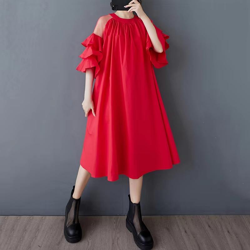 Xitao Rochie largă de damă cu patchwork din plasă și gât rotund ZMY1047