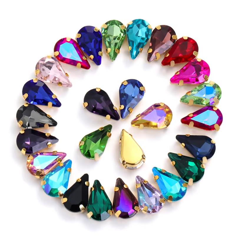 6x10mm Droplet Sewing Rhinestones Opal Crystals For Jewelry Accessories Silver Golden Metal Base Sew On Stones Glass Crystals