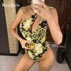 Sexy One Shoulder Printed Monokini One Piece Swimsuit Women Swimwear Female With Belt Bather Bathing Suit Swim Lady