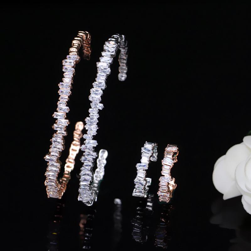 WWJ Baguette-Zirkonia-Set mit verstellbarem Ring und Armreifen